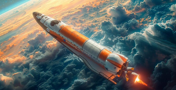 Launching a NASA spacecraft into space from Earth. Rocket flying to Mars, Moon, ISS AI generated image