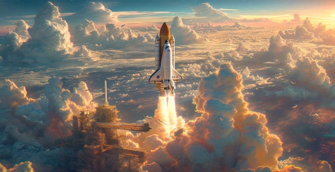 Launching a NASA spacecraft into space from Earth. Rocket flying to Mars, Moon, ISS AI generated image
