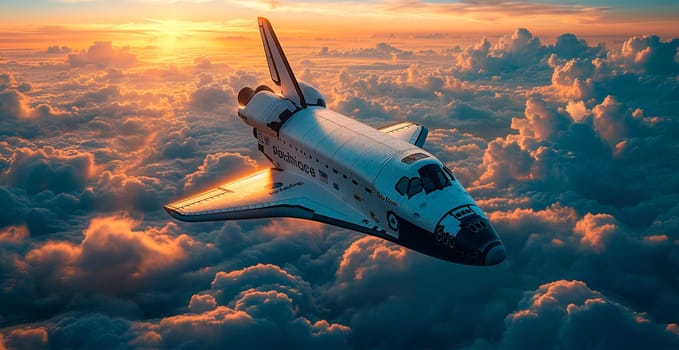 Launching a NASA spacecraft into space from Earth. Rocket flying to Mars, Moon, ISS AI generated image