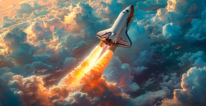 Launching a NASA spacecraft into space from Earth. Rocket flying to Mars, Moon, ISS AI generated image