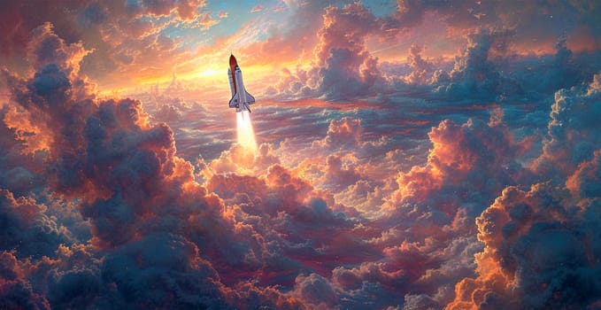 Launching a NASA spacecraft into space from Earth. Rocket flying to Mars, Moon, ISS AI generated image