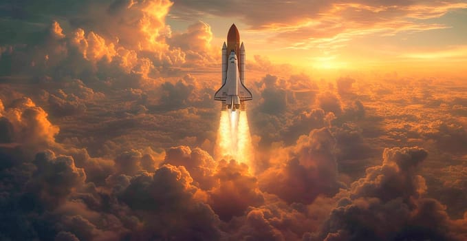 Launching a NASA spacecraft into space from Earth. Rocket flying to Mars, Moon, ISS AI generated image