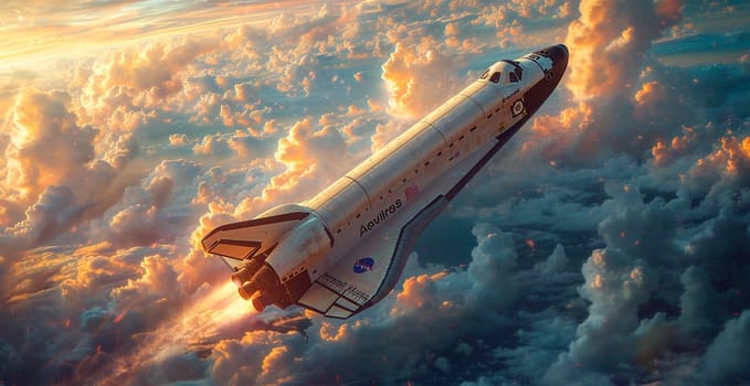 Launching a NASA spacecraft into space from Earth. Rocket flying to Mars, Moon, ISS AI generated image