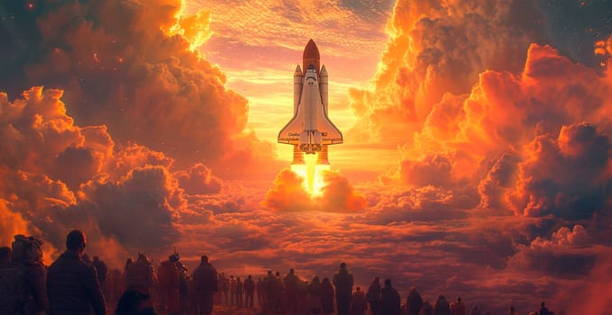 Launching a NASA spacecraft into space from Earth. Rocket flying to Mars, Moon, ISS AI generated image