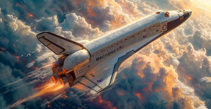 Launching a NASA spacecraft into space from Earth. Rocket flying to Mars, Moon, ISS AI generated image