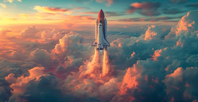 Launching a NASA spacecraft into space from Earth. Rocket flying to Mars, Moon, ISS AI generated image