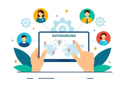 Outsourcing Business Vector Illustration with Idea of Teamwork, Company Development, Investment and Project Delegation in Flat Cartoon Background