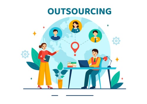 Outsourcing Business Vector Illustration with Idea of Teamwork, Company Development, Investment and Project Delegation in Flat Cartoon Background