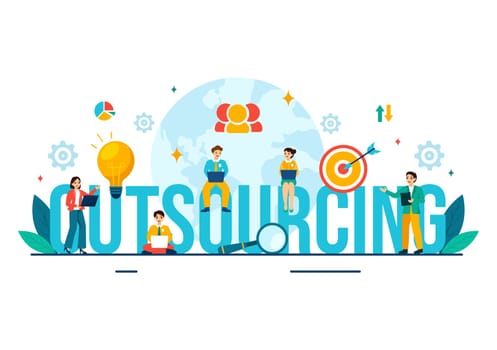 Outsourcing Business Vector Illustration with Idea of Teamwork, Company Development, Investment and Project Delegation in Flat Cartoon Background