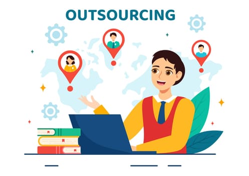 Outsourcing Business Vector Illustration with Idea of Teamwork, Company Development, Investment and Project Delegation in Flat Cartoon Background