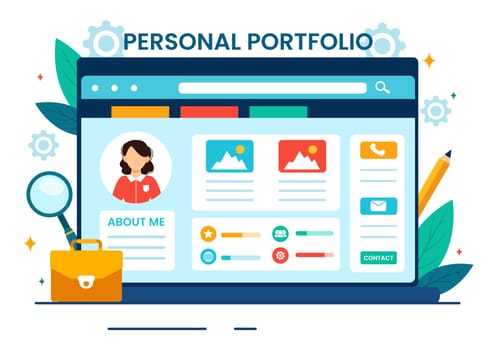 Personal Portfolio Vector Illustration with Profile Data, Resume or Self Improvement to Attract Clients and Employers in Flat Cartoon Background