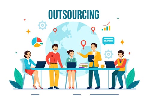 Outsourcing Business Vector Illustration with Idea of Teamwork, Company Development, Investment and Project Delegation in Flat Cartoon Background