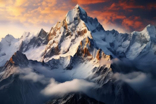 Aerial shot of a majestic mountain range. Generative AI