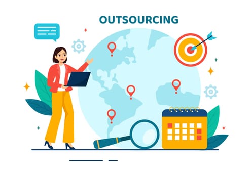 Outsourcing Business Vector Illustration with Idea of Teamwork, Company Development, Investment and Project Delegation in Flat Cartoon Background
