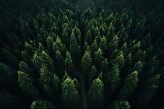 Aerial view of a serene forest. Generative AI