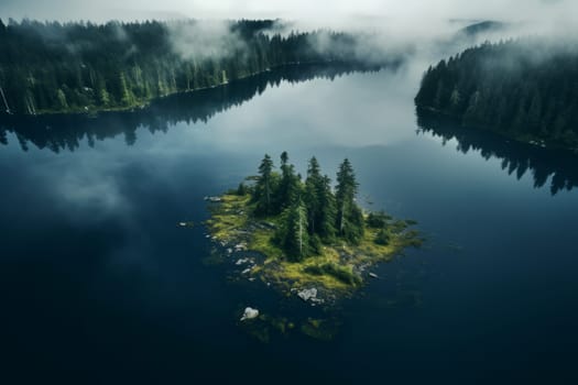 Aerial shot of a tranquil lake. Generative AI