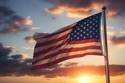 Flag Flying High at Sunset. Generative AI