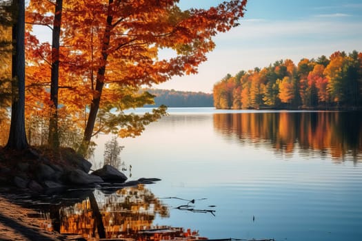 Autumn foliage and serene waters. Generative AI