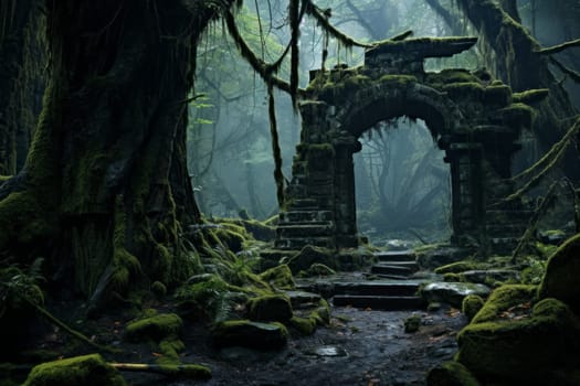 Mysterious Ancient Forest Landscape. Generative AI