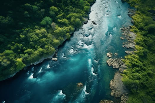 Aerial view of a serene river. Generative AI