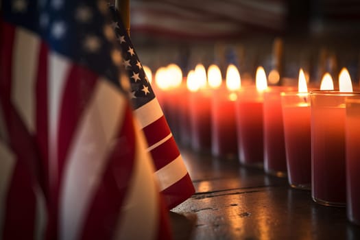 Flag Over Memorial Candles with Solidarity. Generative AI