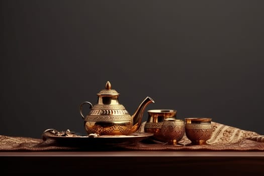 Table with tea set. Generative AI