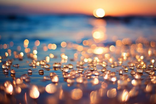 A close up of water droplets on a beach. Generative AI