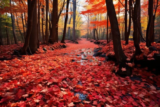 Colorful Autumn Leaves on Forest Floor. Generative AI