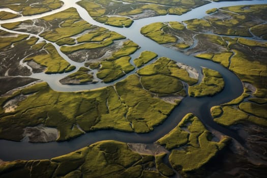 River Delta in Marshy Wetlands. Generative AI