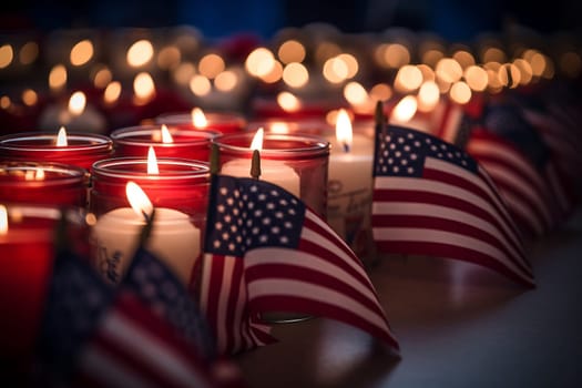 Flag on Candles with Soft Lighting. Generative AI
