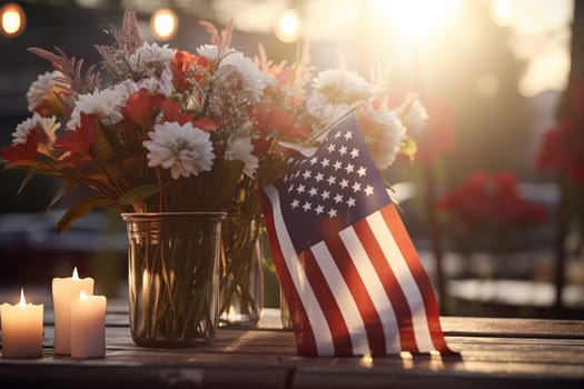 Flag, Flowers, and Candles. Generative AI