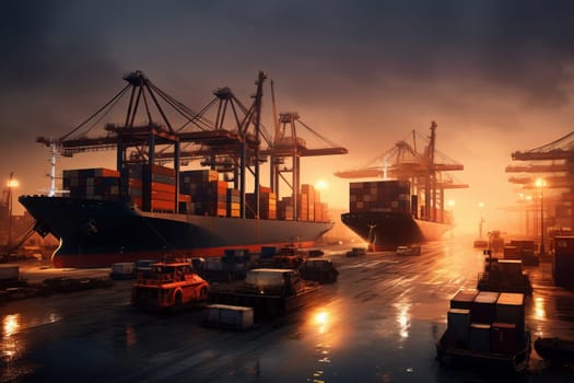 Cargo Vessels Loading Goods. Generative AI