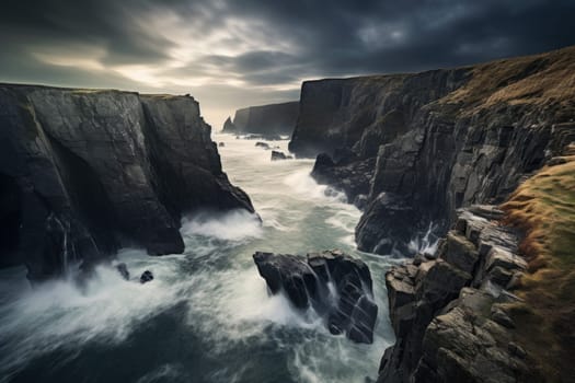 Coastal Cliffs and Crashing Waves. Generative AI