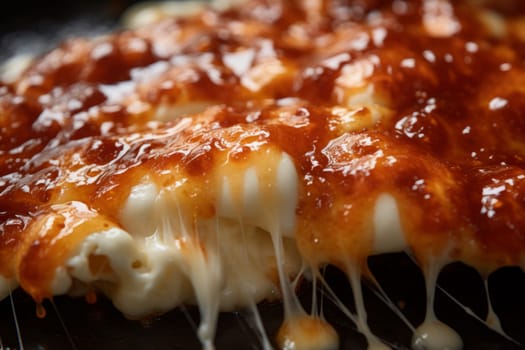 Melted cheese forming a luscious topping for parmigiana. Generative AI
