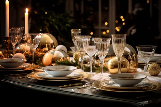 Festive New Year's Dinner Table Decor. Generative AI