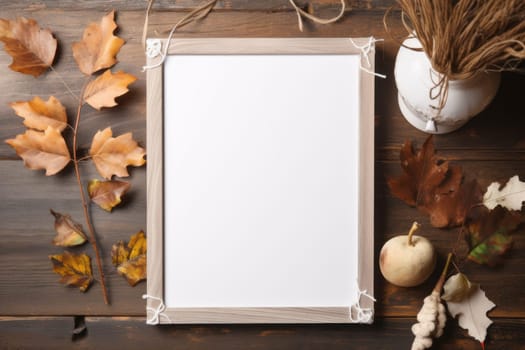 Charming fall mockup with a blank photo frame. Generative AI