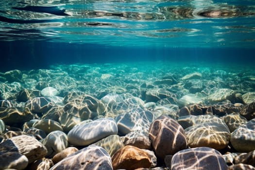 Crystal-clear water with visible pebbles. Generative AI