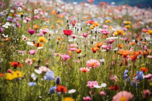 Colorful Meadow Wildflowers Landscape. Generative AI