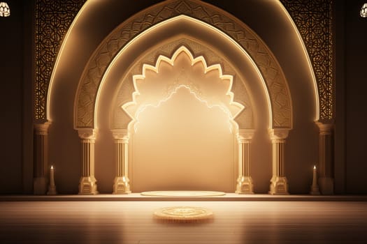 A room with an arch and a floor. Generative AI