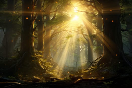 Enchanting Forest with Sunlight Filter. Generative AI