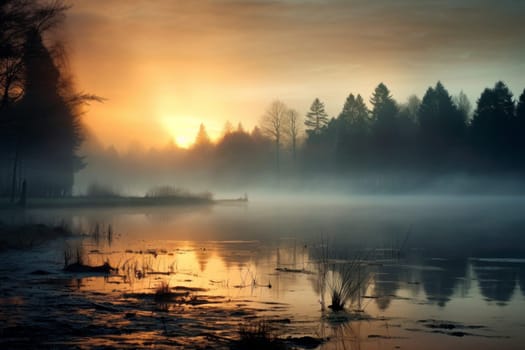 Foggy Lake at Dawn. Generative AI