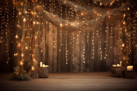 Stage with a curtain and candles. Generative AI