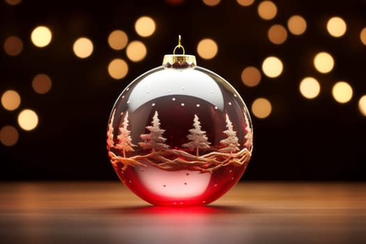 Red and white christmas ornament on a table. Generative AI