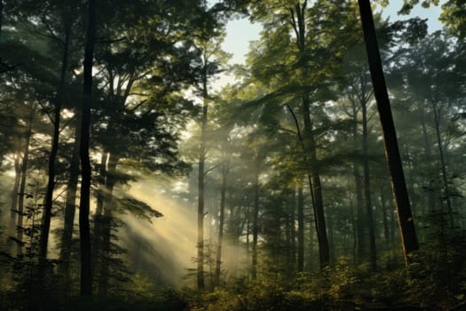 Morning Light Kissing Forest Treetops. Generative AI