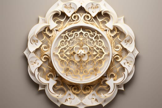 Elegant Islamic pattern in gold and white. Generative AI