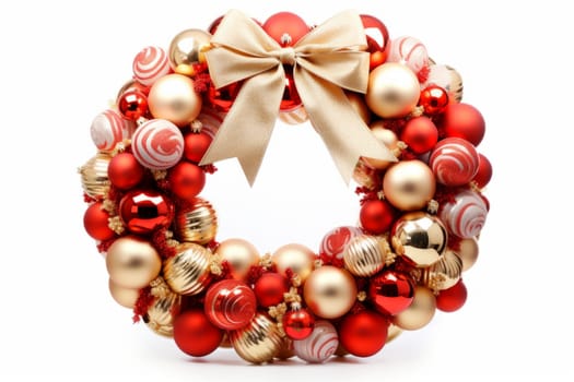 Christmas holiday wreath with ribbons and baubles. Generative AI