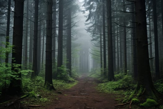 Mysterious Forest with Settling Fog. Generative AI