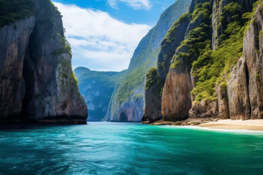 Turquoise Sea and Majestic Cliffs. Generative AI