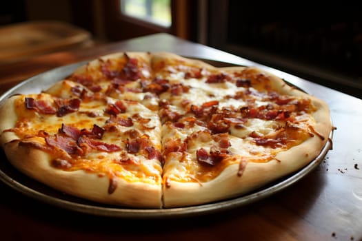 Homemade bacon and cheese pizza. Generative AI