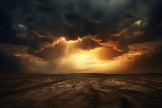 Dramatic storm approaching a vast landscape. Generative AI